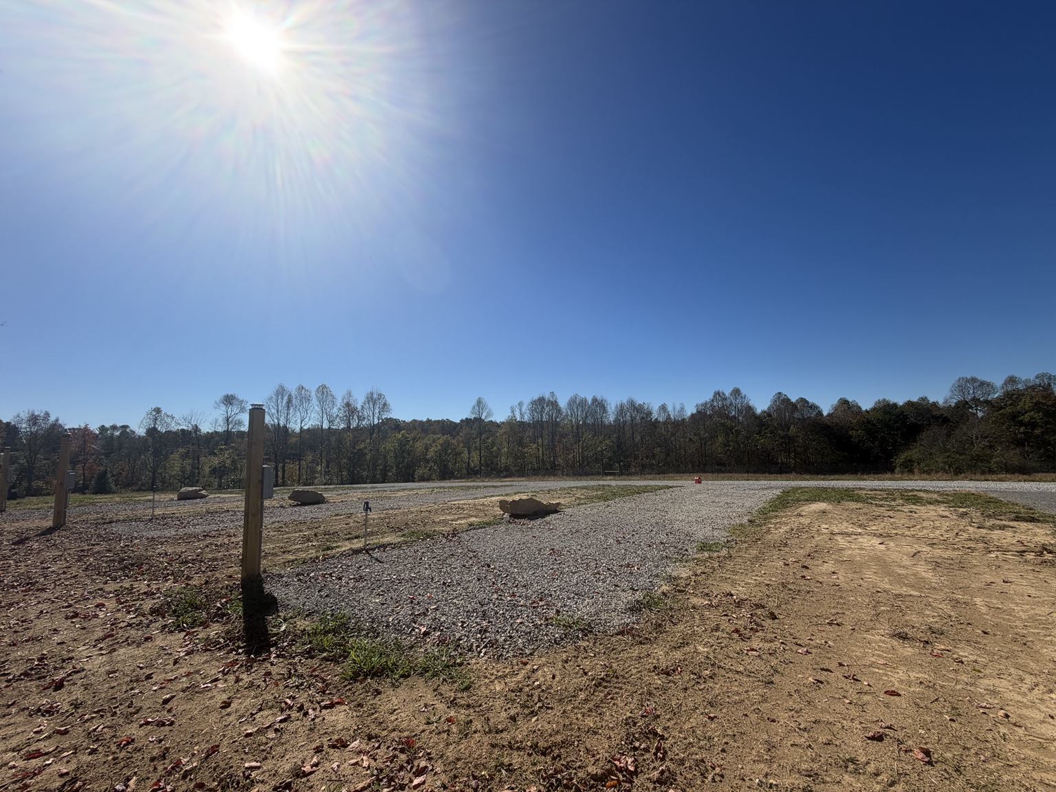 Gravel RV pads and open campground grounds
